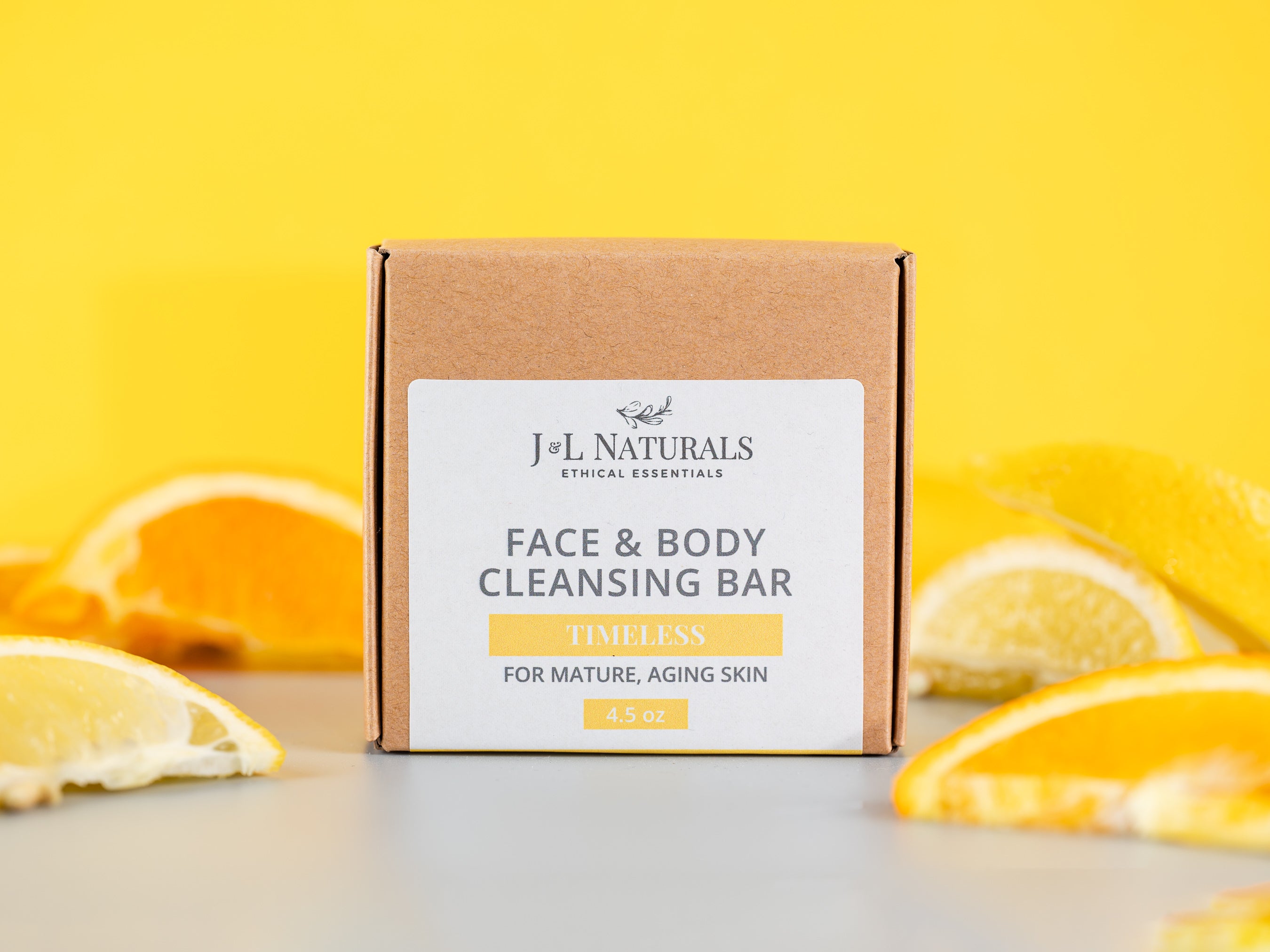 package with orange slices on counter with yellow back wall